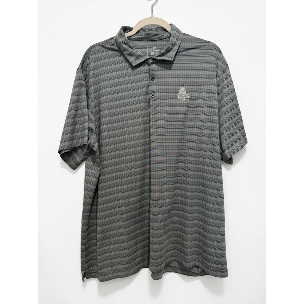 Antigua Boston Red Sox Polo Shirt Men’s 2XL Gray Striped Golf Performance